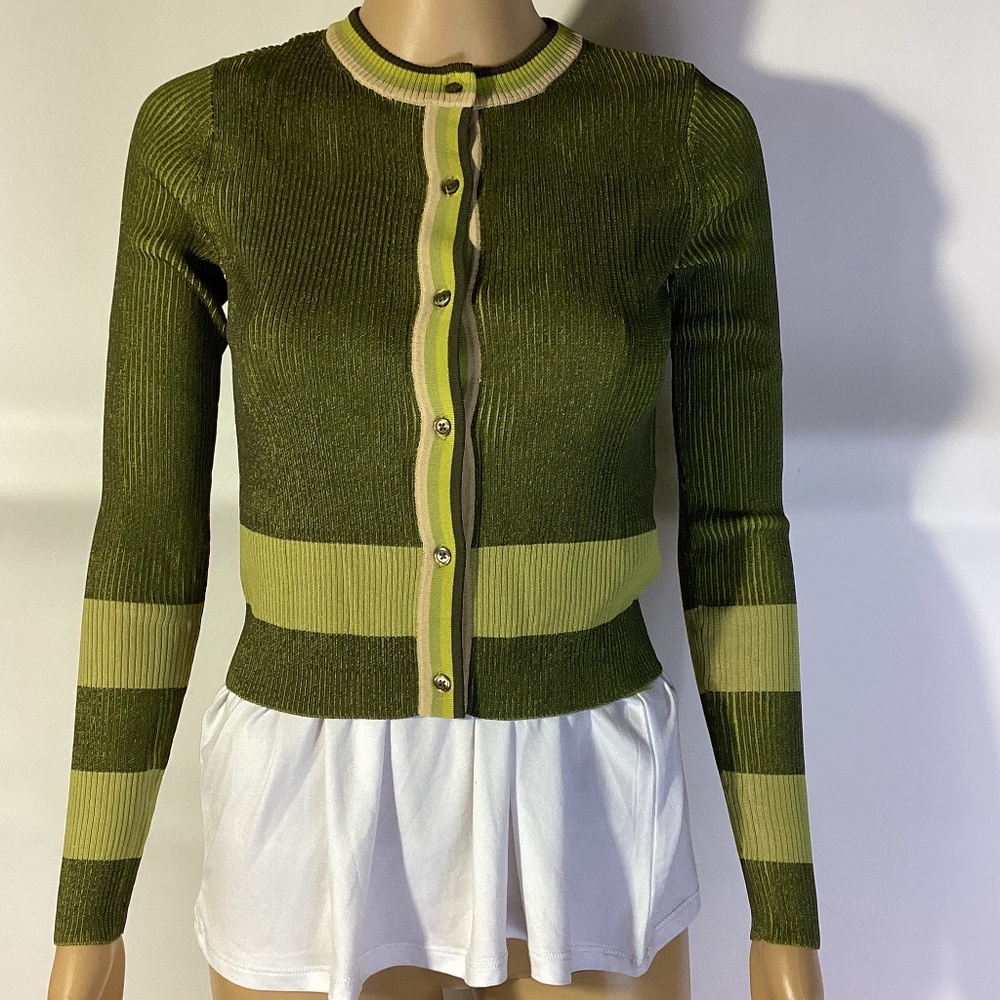 Toccin NY Striped Green  Women's Cardigan XS